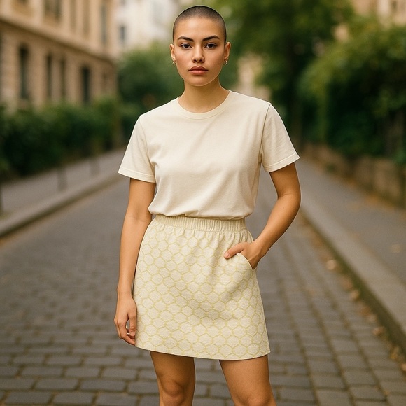 💚J CREW MINI SKIRT CASUAL COMFY PAPER BAG WAIST LIME GREEN & WHITE SZ 6💚 - Picture 13 of 13